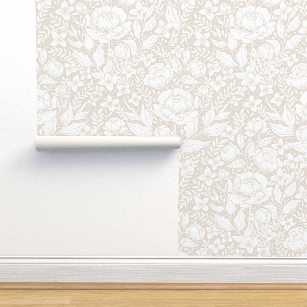 Neutral Victorian Large Scale Chintz William Morris Cottage Neutral Botanical Earth Tone Elegant Garden Custom Removable Wallpaper by Spoonflower Peel & Stick Wallpaper 2FT Wide